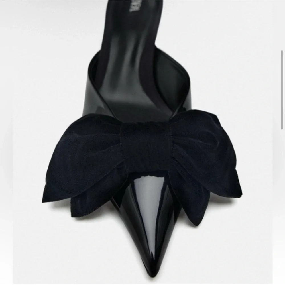 Zara Black Mules with Bow Detail - Picture 3 of 11